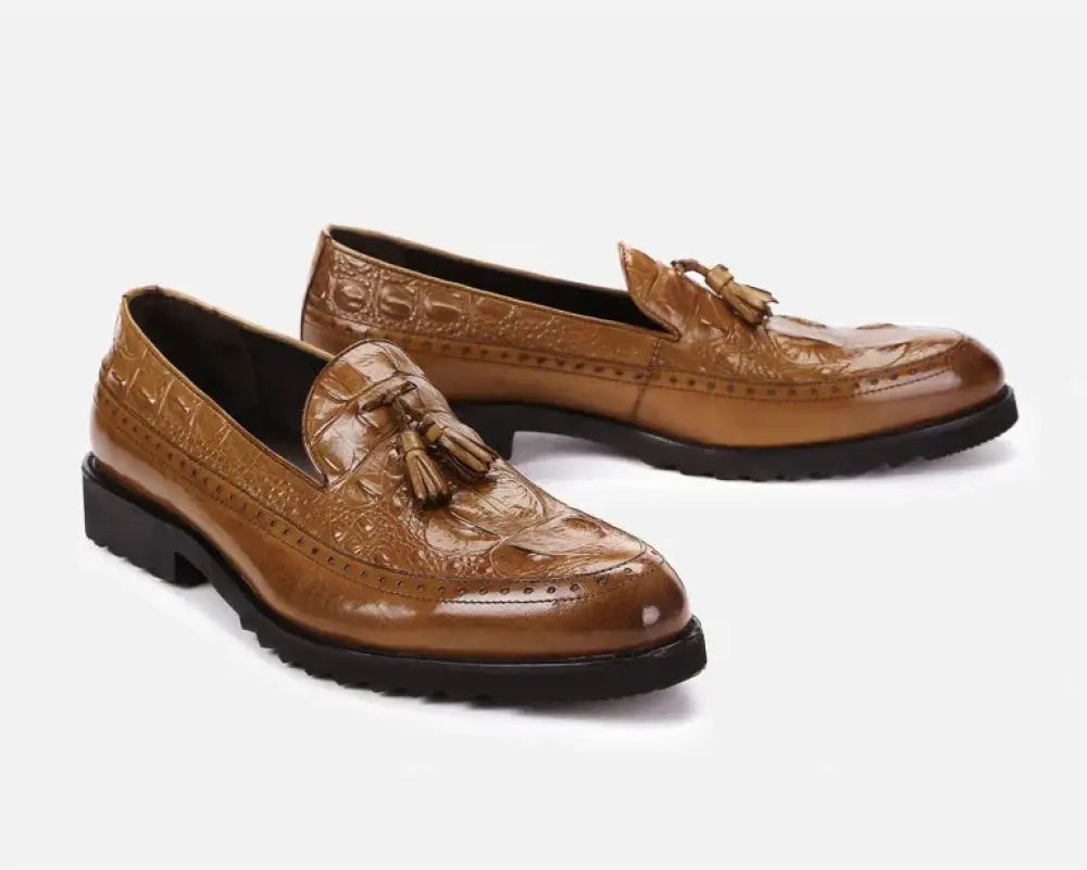 Men's Crocodile Embossed Leather Tassel Brogue Shoes