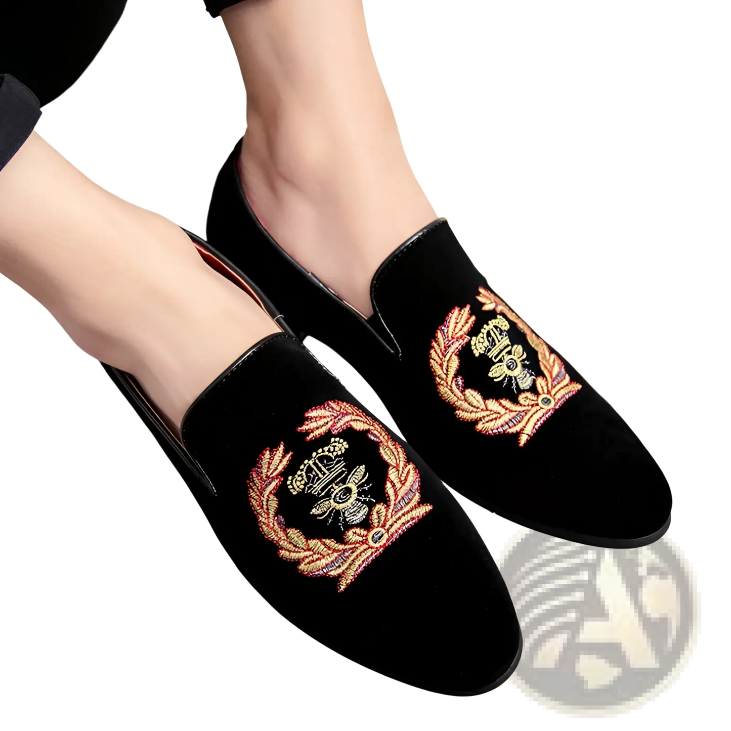 Men's Embroidered Laurel Wreath Velvet Loafers