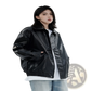 Men's Faux Leather Bomber Jacket Relaxed Fit Outerwear