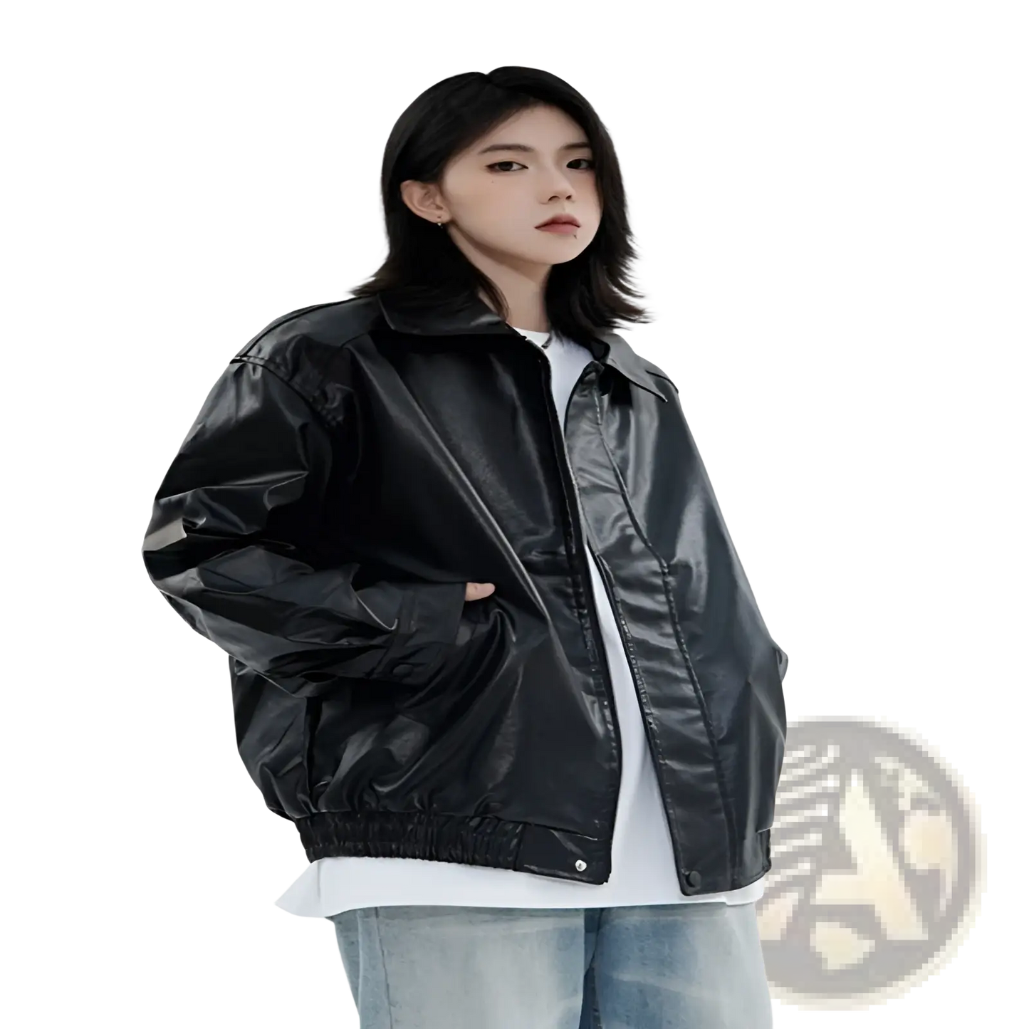 Men's Faux Leather Bomber Jacket Relaxed Fit Outerwear