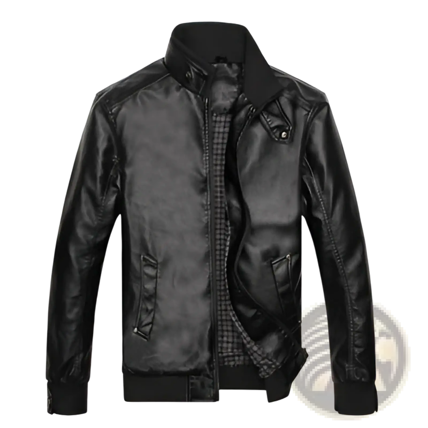 Men's Faux Leather Bomber Jacket with Stand Collar