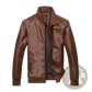 Men's Faux Leather Bomber Jacket with Stand Collar