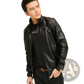 Men's Faux Leather Bomber Jacket with Stand Collar