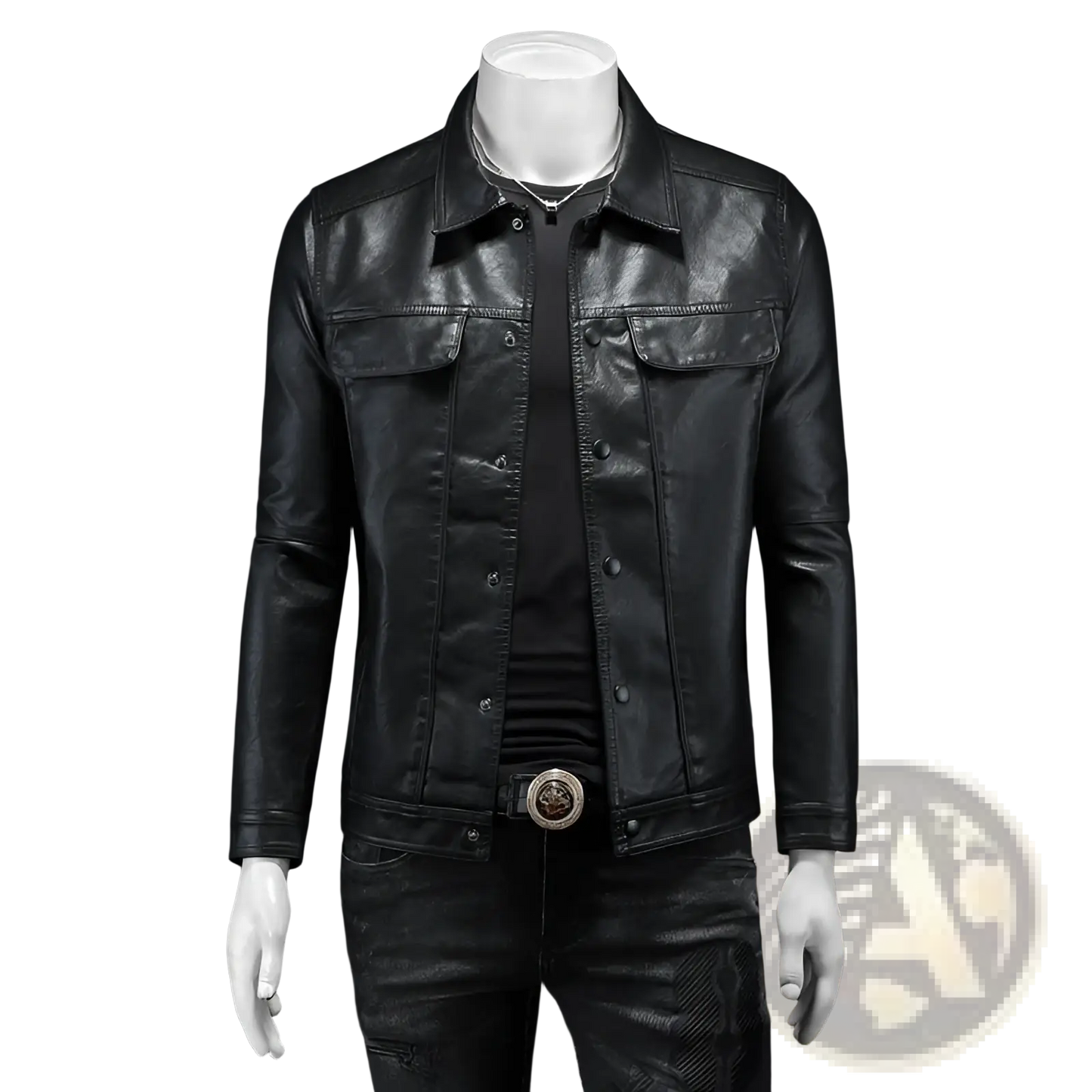 Men's Faux Leather Button Front Motorcycle Jacket