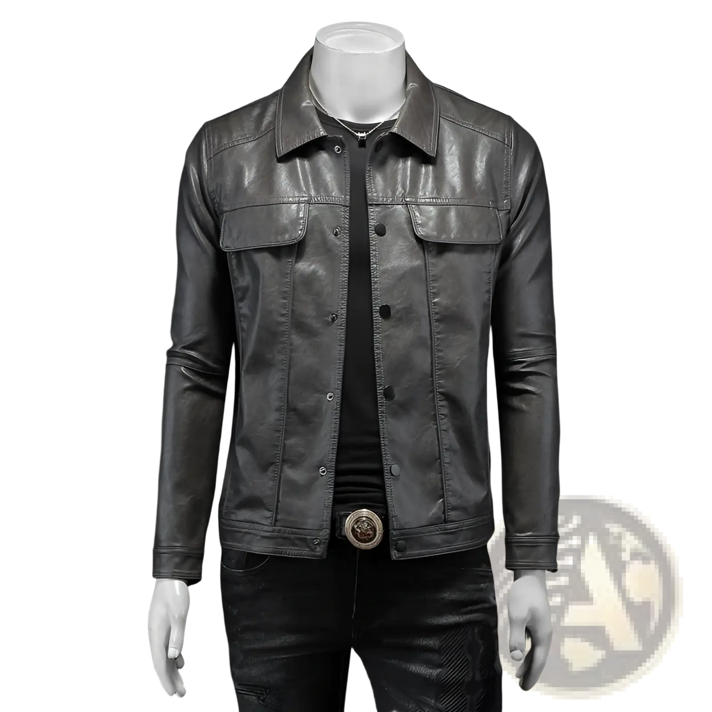 Men's Faux Leather Button Front Motorcycle Jacket