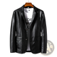 Men's Faux Leather Double Breasted Jacket with Pockets