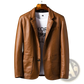 Men's Faux Leather Double Breasted Jacket with Pockets