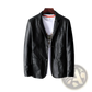 Men's Faux Leather Double Breasted Jacket with Pockets