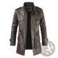 Men's Faux Leather Stand Collar Trench Coat