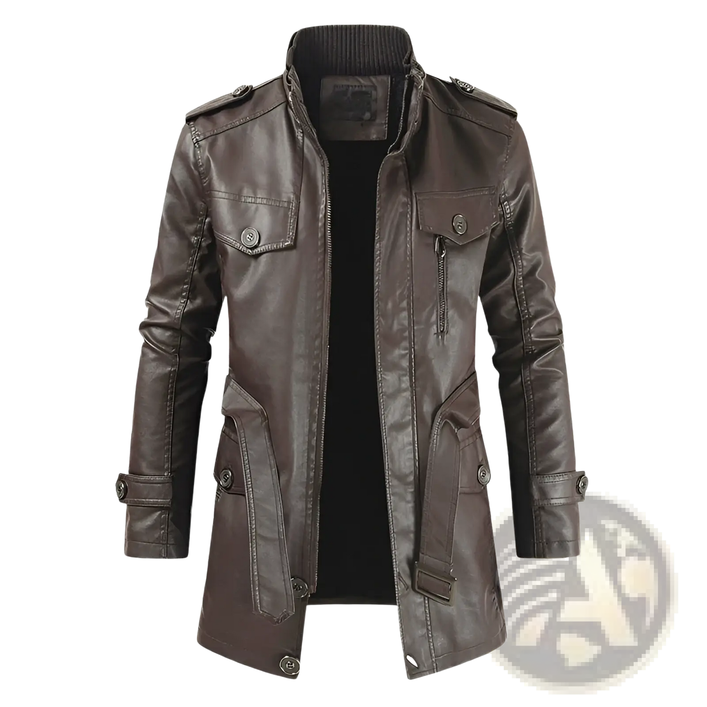 Men's Faux Leather Stand Collar Trench Coat