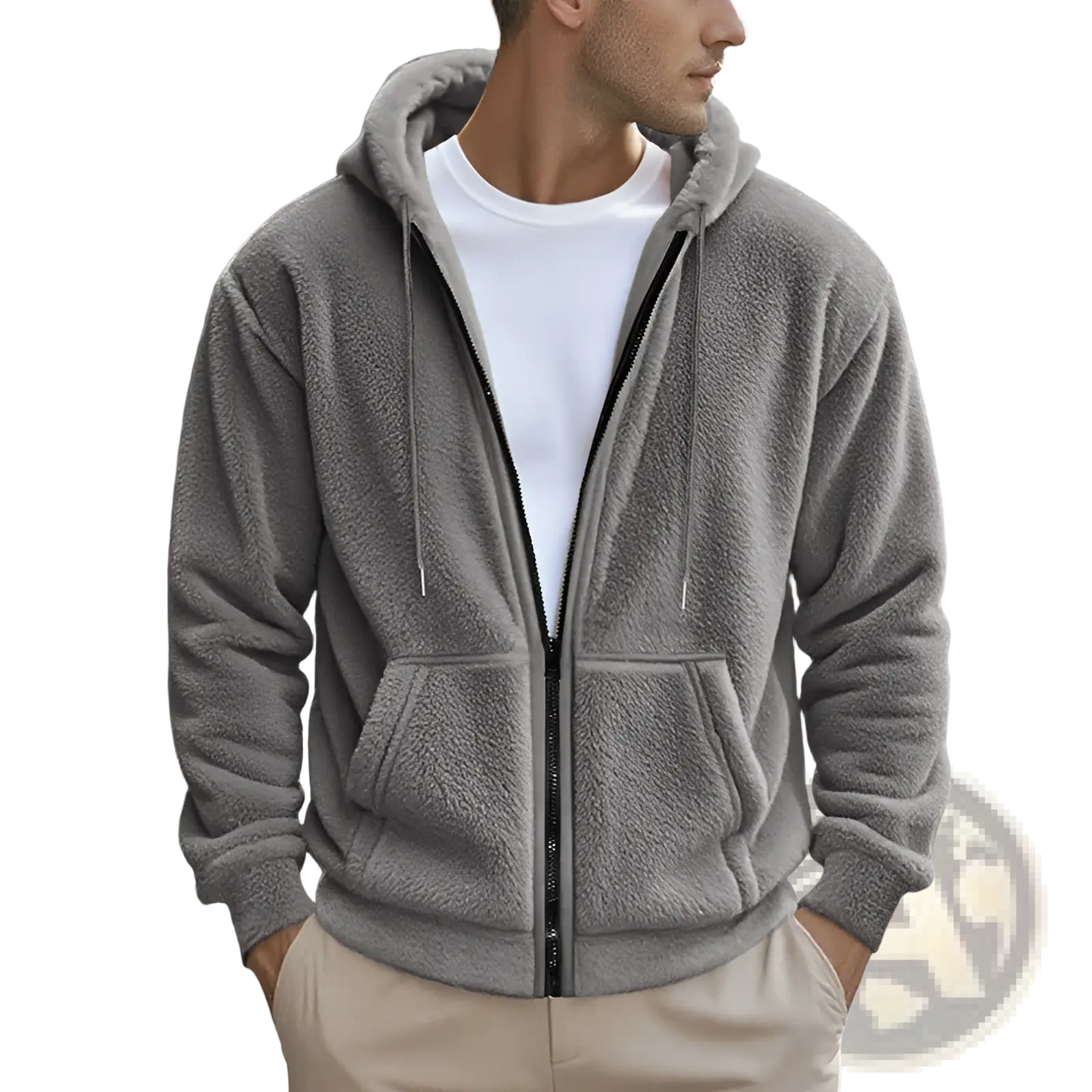 Men's Fleece Lined Loose Zip Up Hooded Jacket