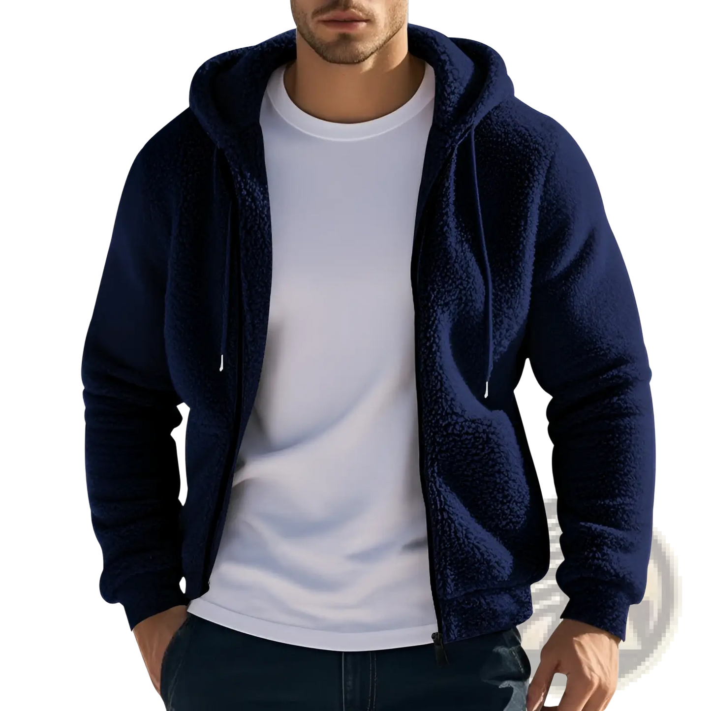 Men's Fleece Lined Loose Zip Up Hooded Jacket