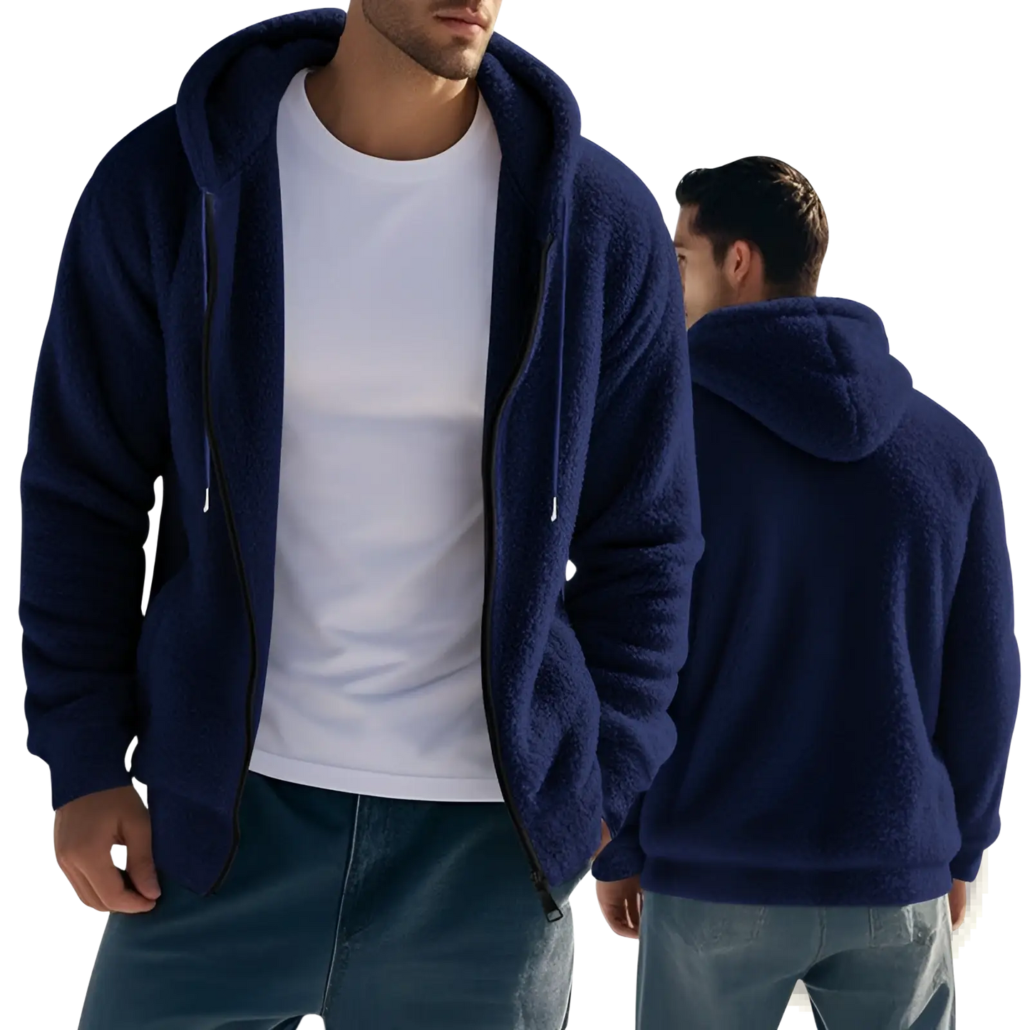 Men's Fleece Lined Loose Zip Up Hooded Jacket