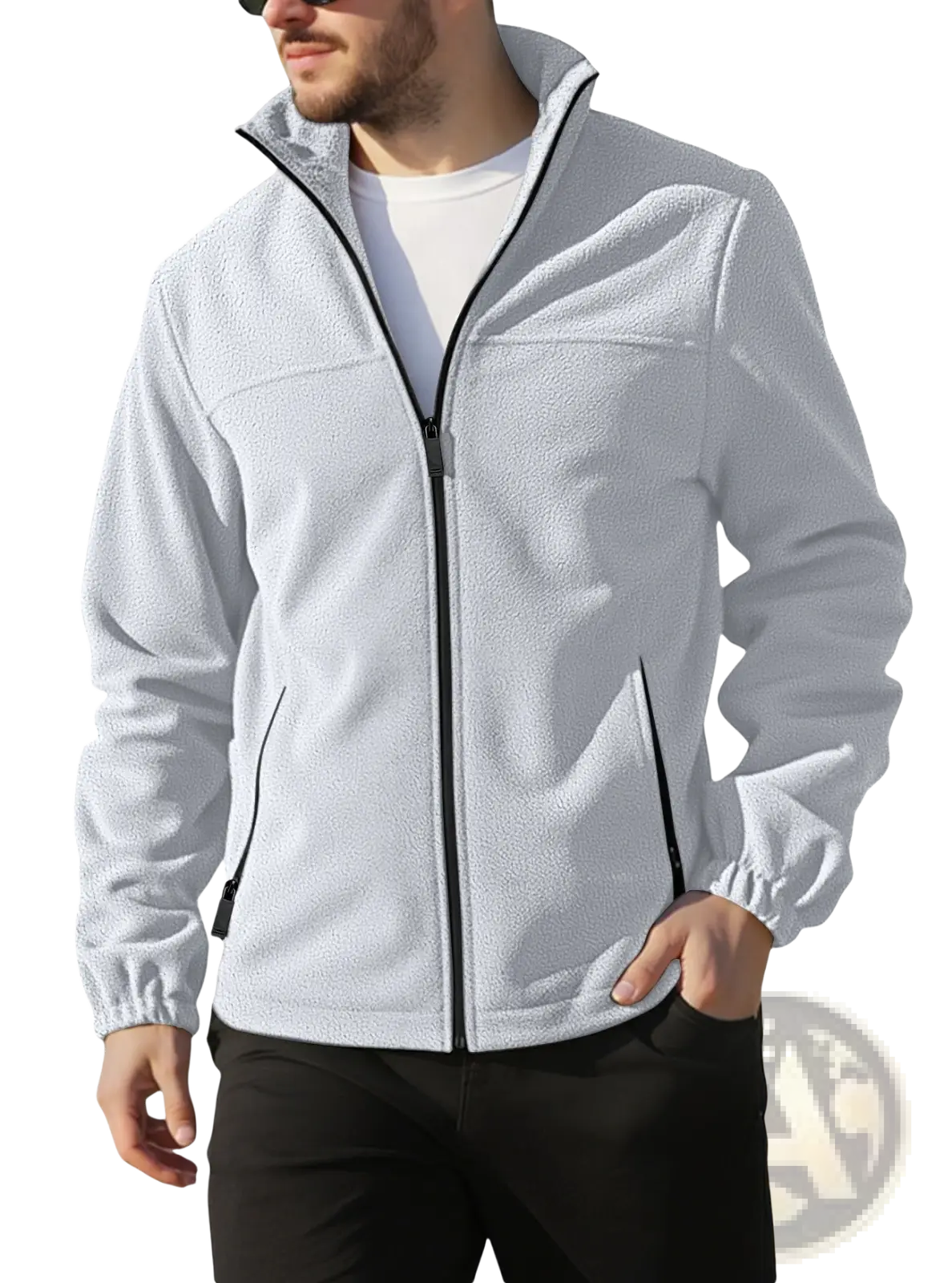Men's Full Zip Polar Fleece Stand Collar Jacket
