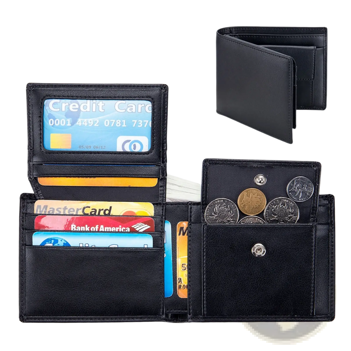 Men's Genuine Leather Bifold Wallet with Coin Pocket