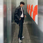 Men's Slim Fit Oblique Zipper Black Leather Moto Jacket
