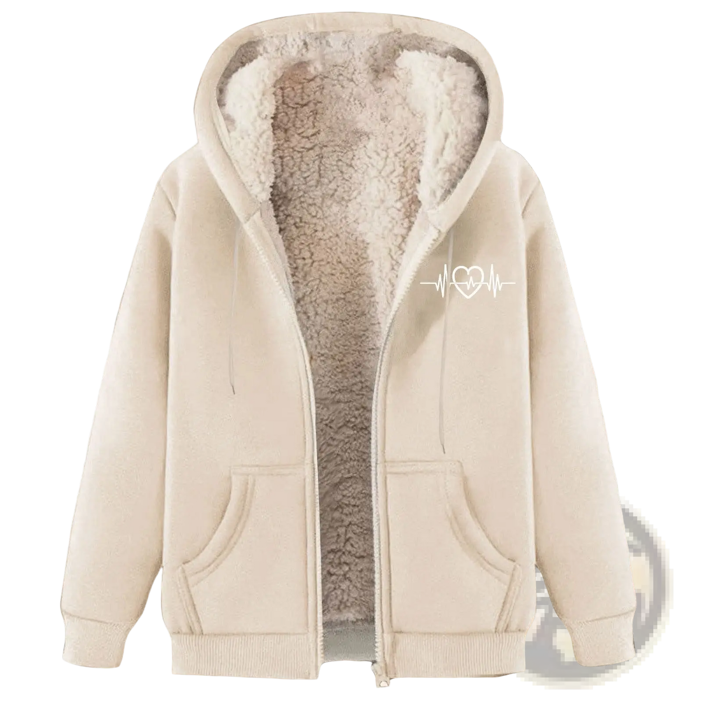 Men's Heartbeat Sherpa Lined Zip Up Winter Fleece Hoodie