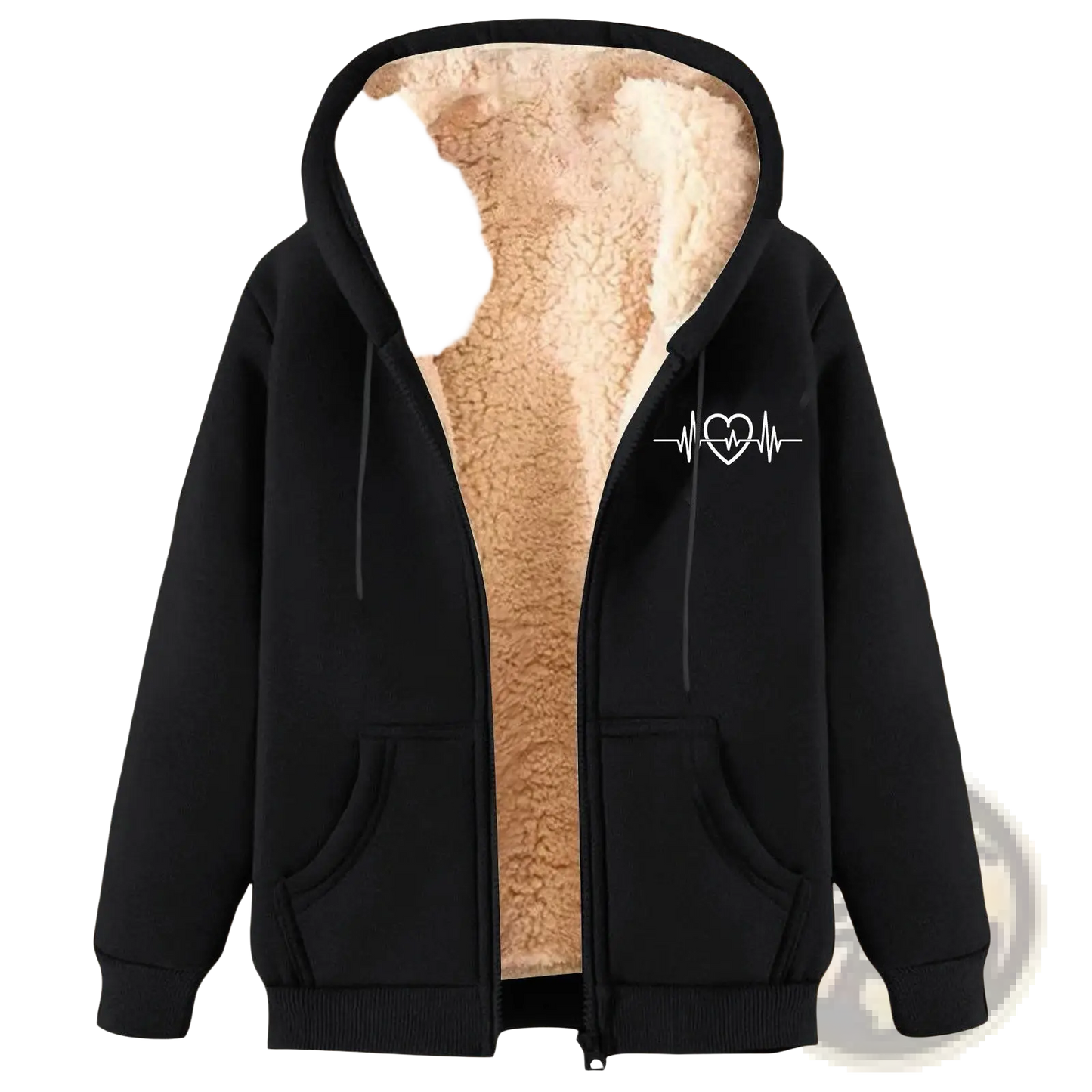 Men's Heartbeat Sherpa Lined Zip Up Winter Fleece Hoodie