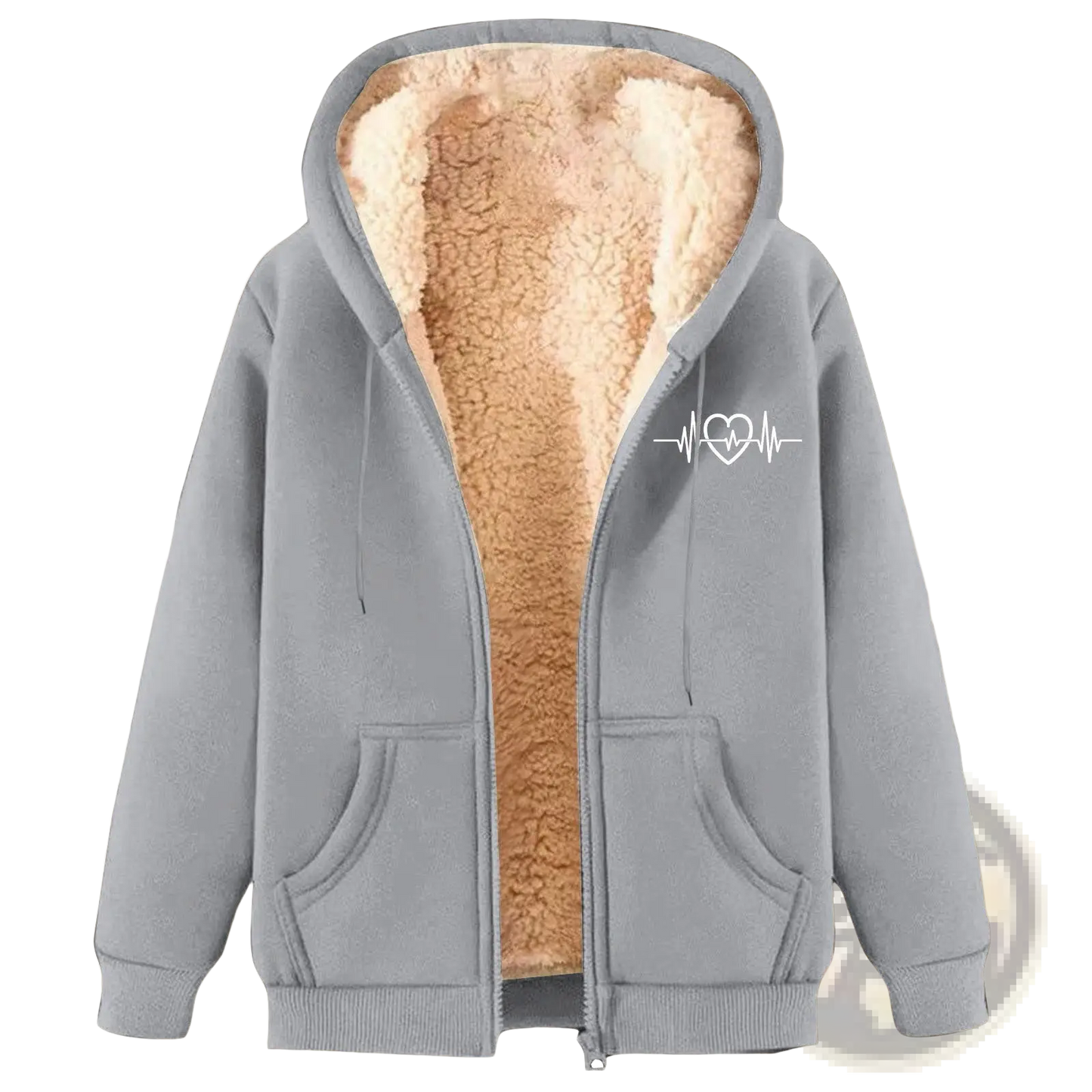 Men's Heartbeat Sherpa Lined Zip Up Winter Fleece Hoodie