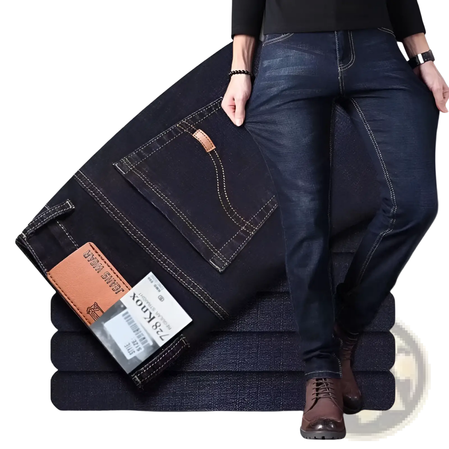 Men's High Waist Slim Fit Elastic Business Casual Jeans