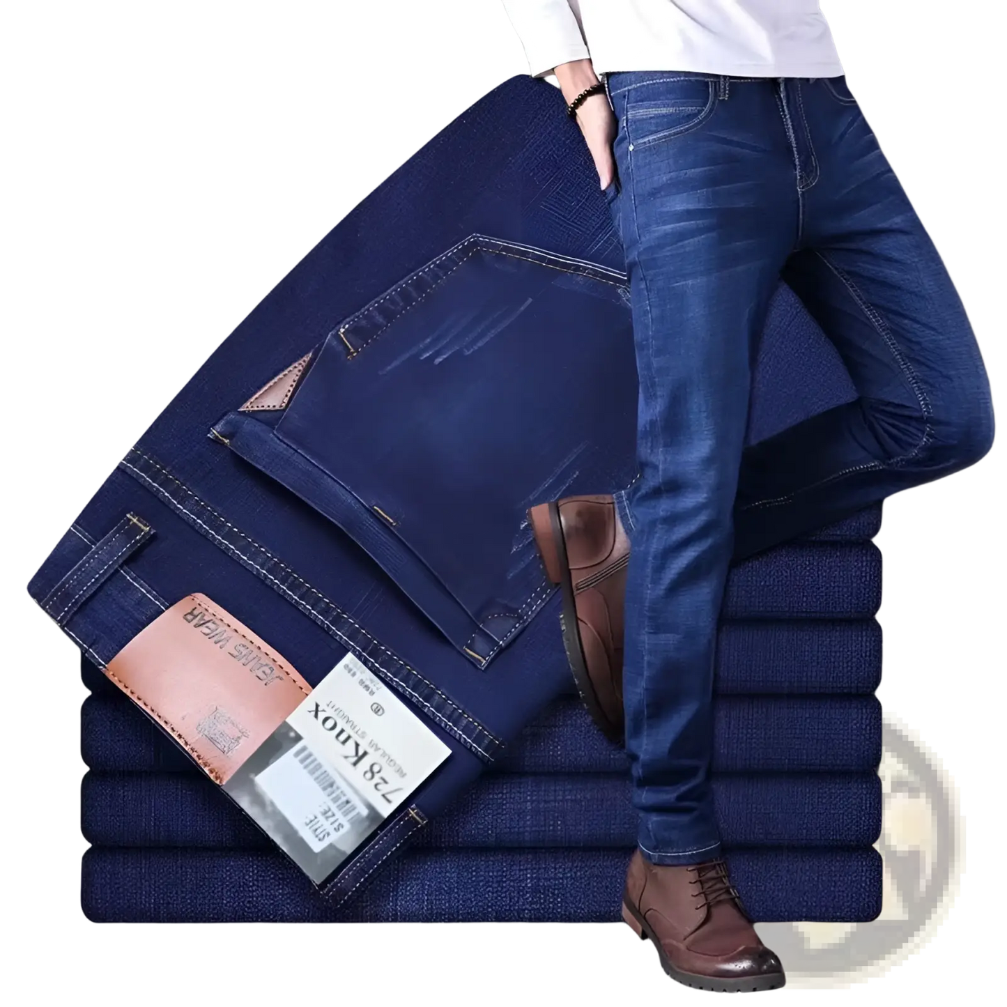 Men's High Waist Slim Fit Elastic Business Casual Jeans