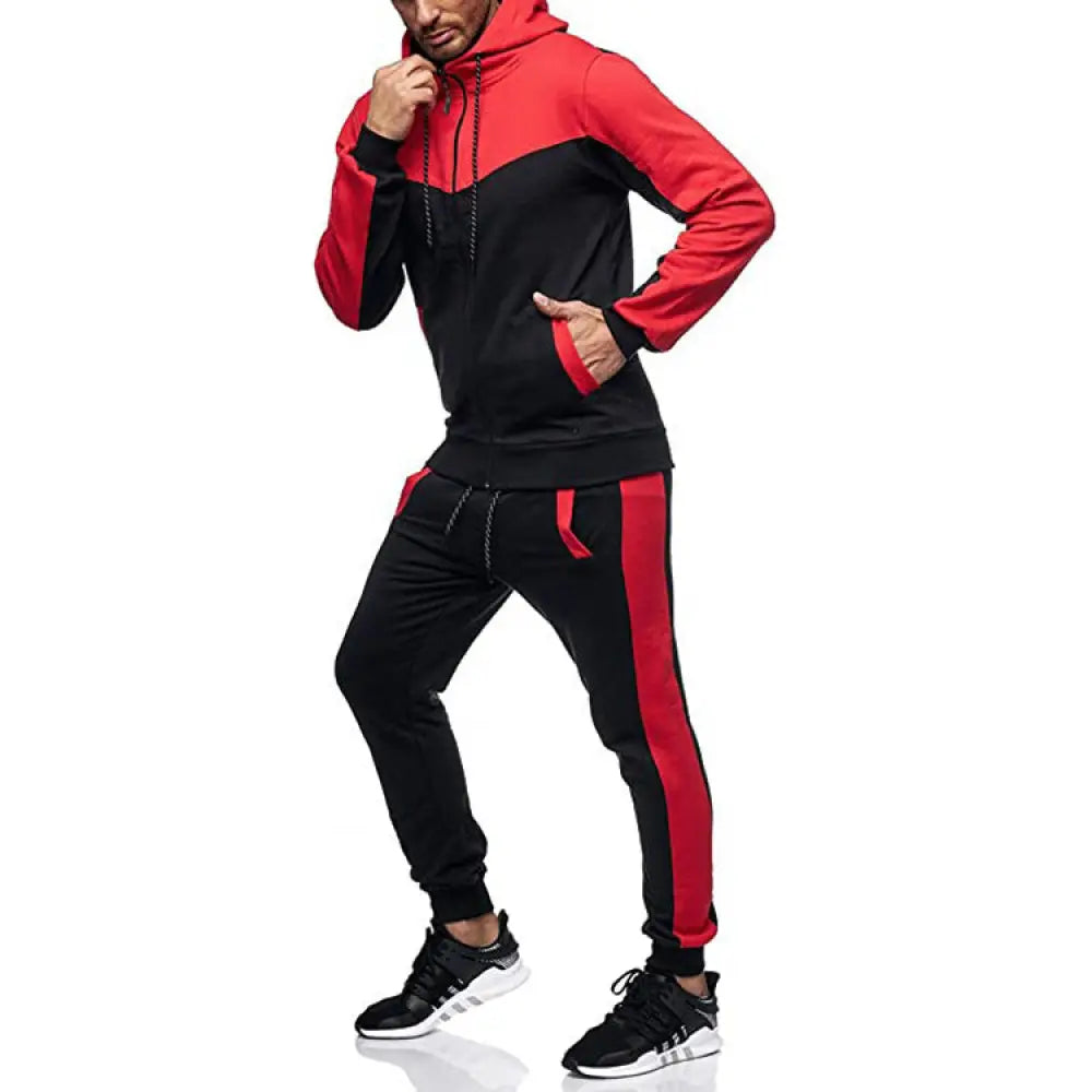 Men's Color Block Hooded Tracksuit and Jogger Set