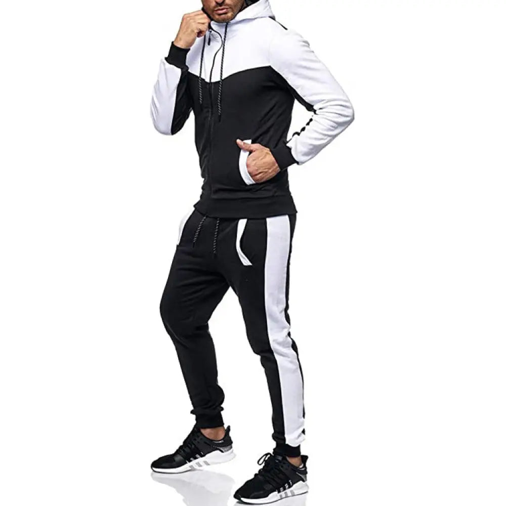 Men's Color Block Hooded Tracksuit and Jogger Set