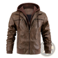Men's Hooded Pu Leather Jacket with Fleece Lining