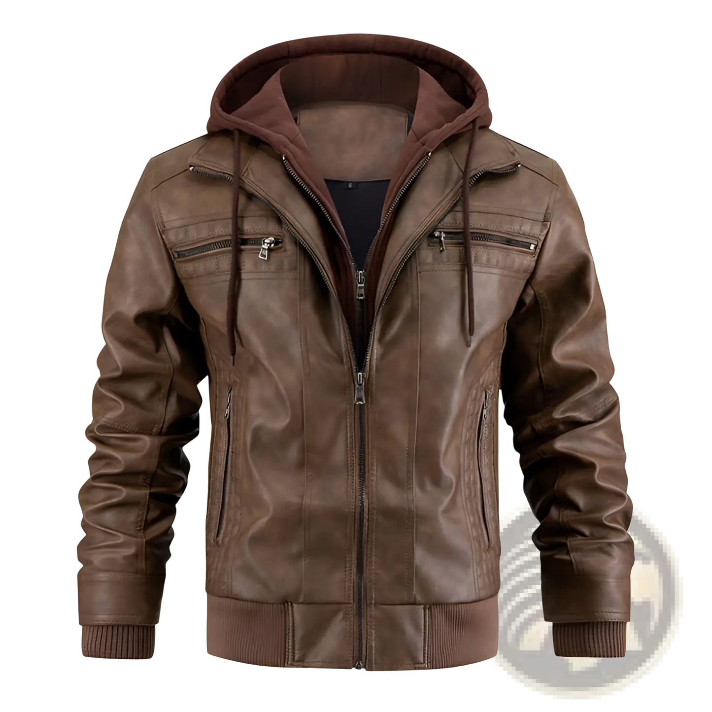 Men's Hooded Pu Leather Jacket with Fleece Lining