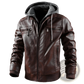 Men's Hooded Pu Leather Jacket with Fleece Lining