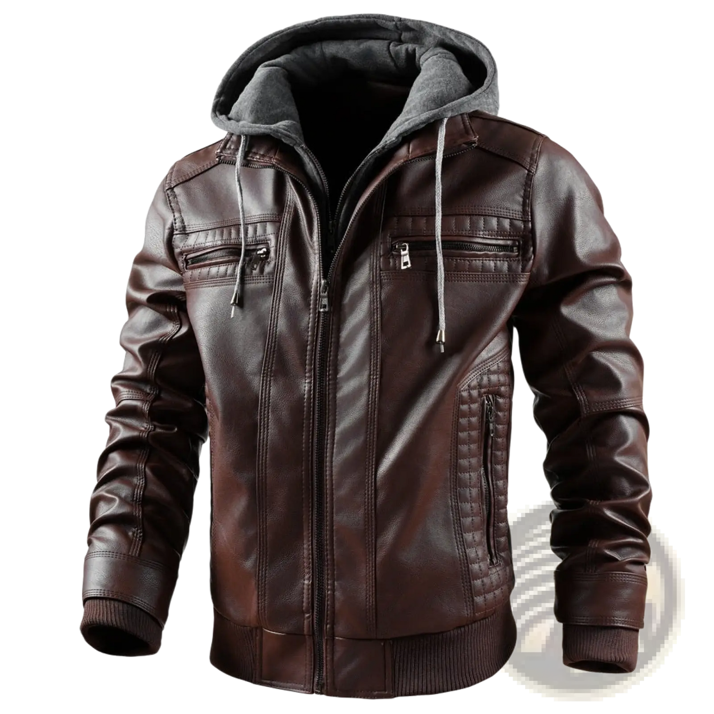 Men's Hooded Pu Leather Jacket with Fleece Lining