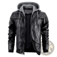 Men's Hooded Pu Leather Jacket with Fleece Lining