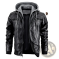 Men's Hooded Pu Leather Jacket with Fleece Lining