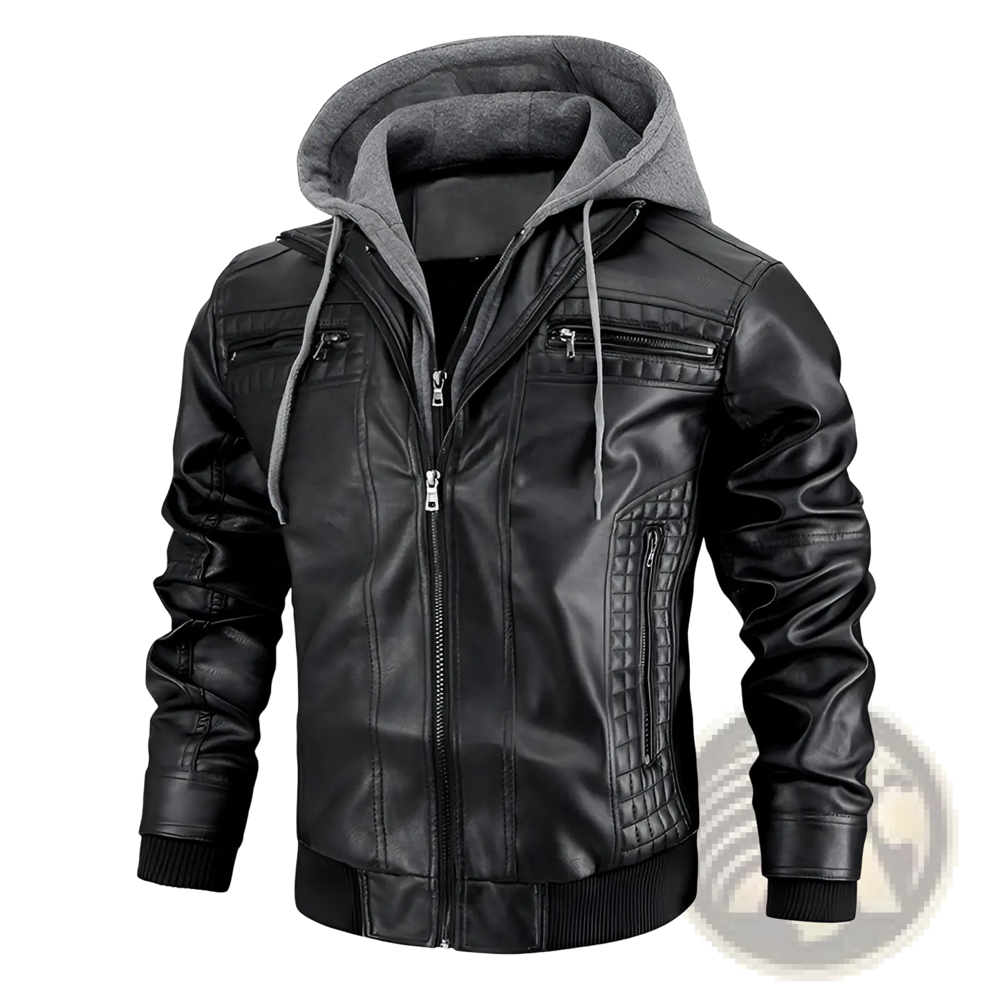 Men's Hooded Pu Leather Jacket with Fleece Lining