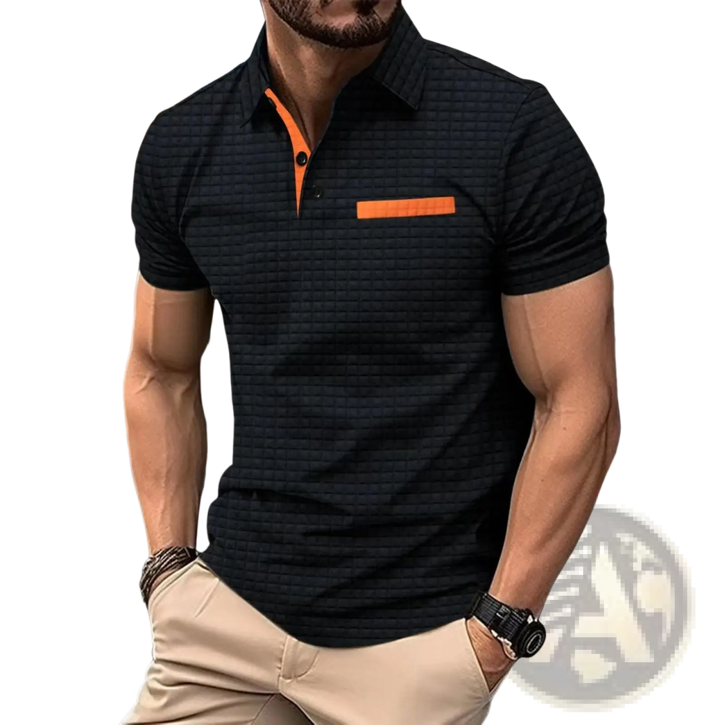 Men's Jacquard Plaid Sport Polo Shirt with Contrast Trim