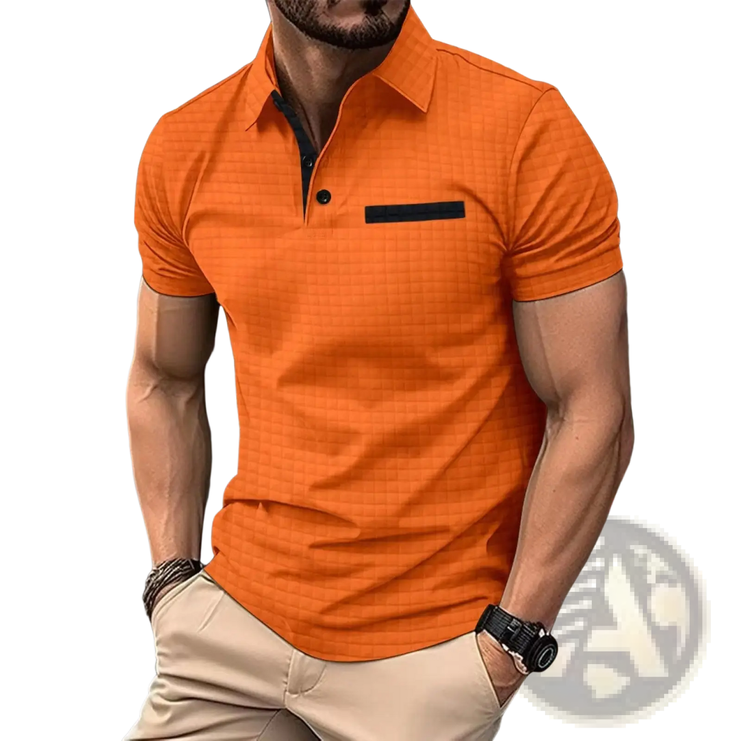 Men's Jacquard Plaid Sport Polo Shirt with Contrast Trim