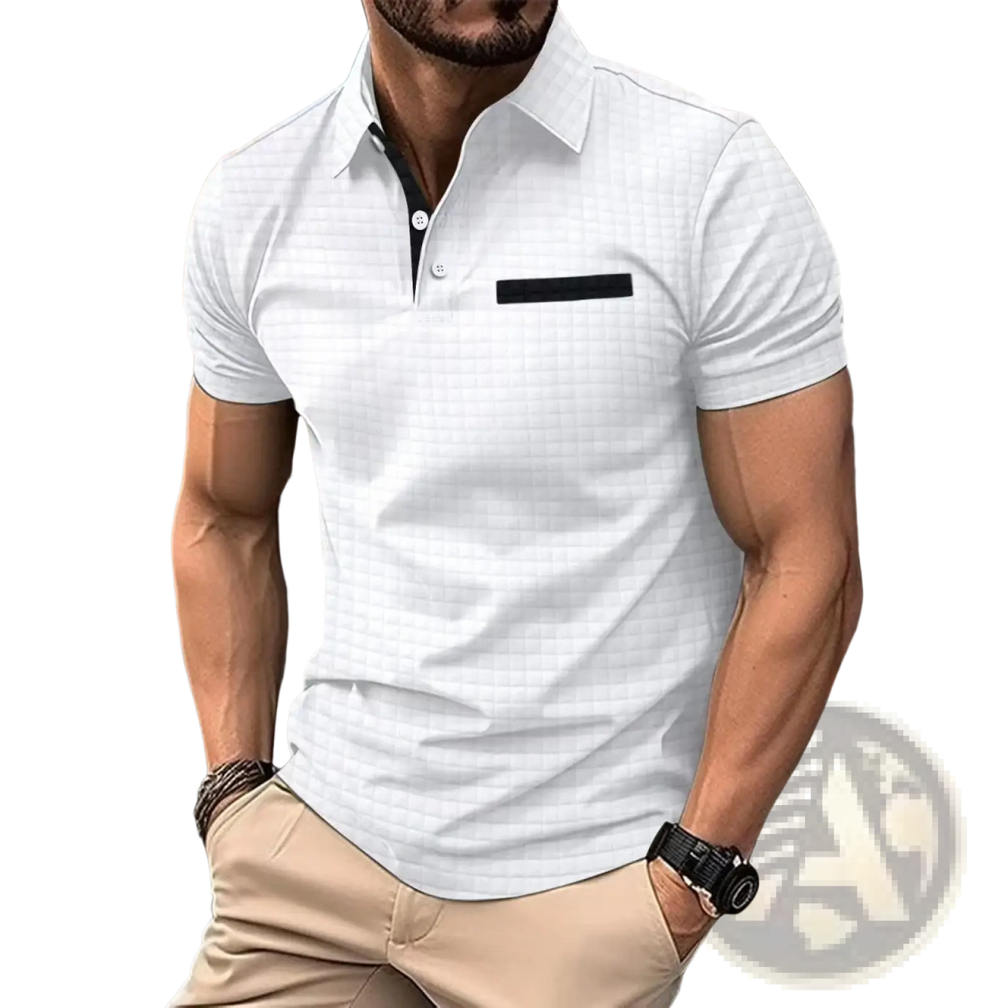 Men's Jacquard Plaid Sport Polo Shirt with Contrast Trim
