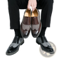 Men's Korean Style Woven Leather Brogue High Top Shoes