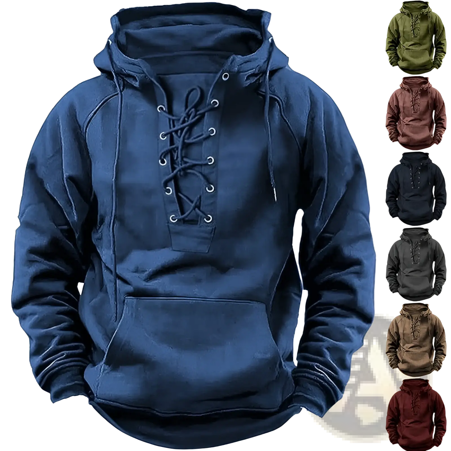 Men's Lace Up Cotton Pullover Hoodie with Kangaroo Pocket