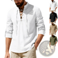 Men's Lace Up Linen Henley Shirt with Roll Up Sleeves