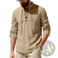 Men's Lace Up Linen Henley Shirt with Roll Up Sleeves