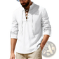 Men's Lace Up Linen Henley Shirt with Roll Up Sleeves