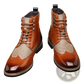 Men's Leather Brogue Boots Two Tone High Top Shoes