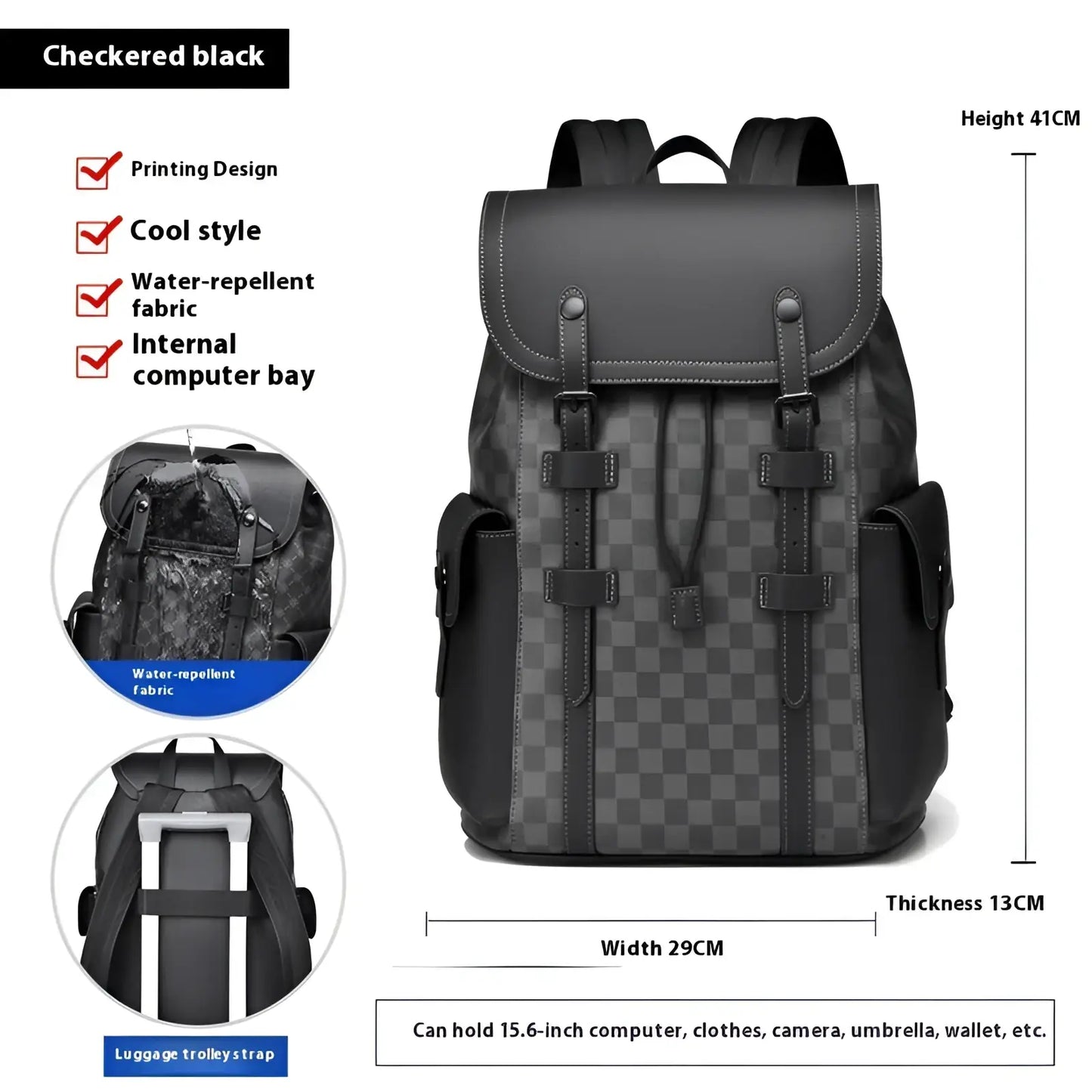 Men's Leather Business Travel Backpack with Laptop Sleeve