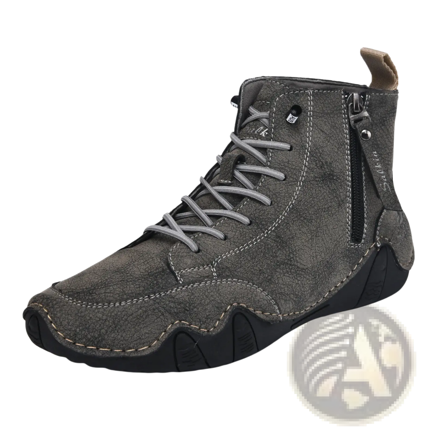 Men's Leather High Top Boots with Side Zipper