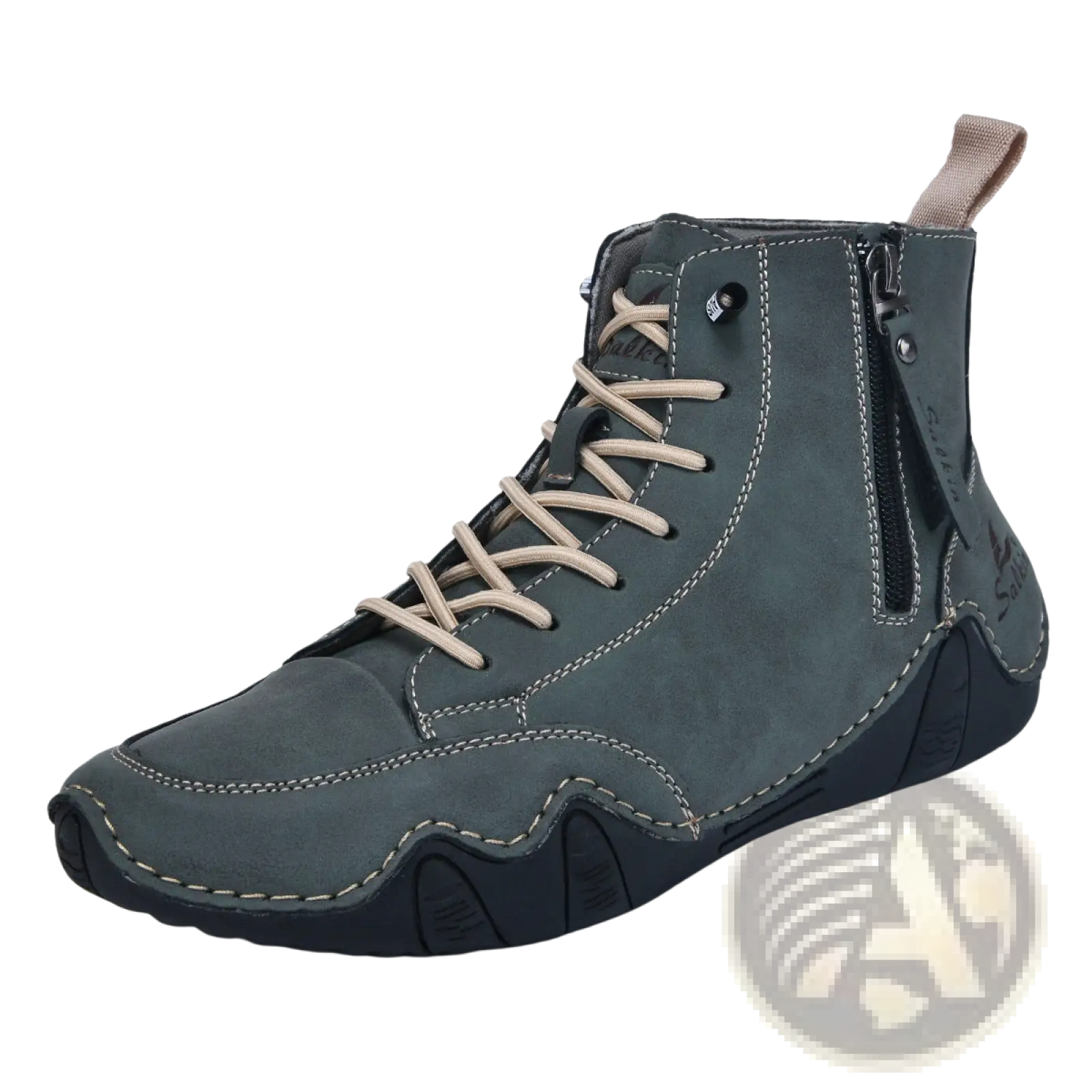 Men's Leather High Top Boots with Side Zipper