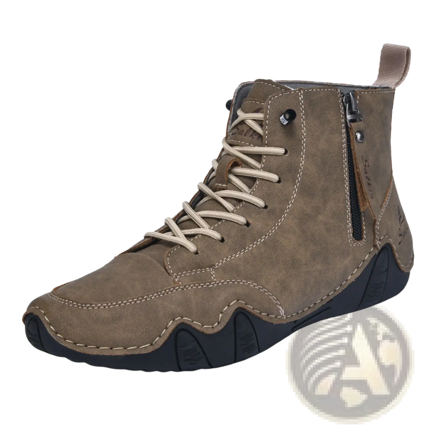 Men's Leather High Top Boots with Side Zipper