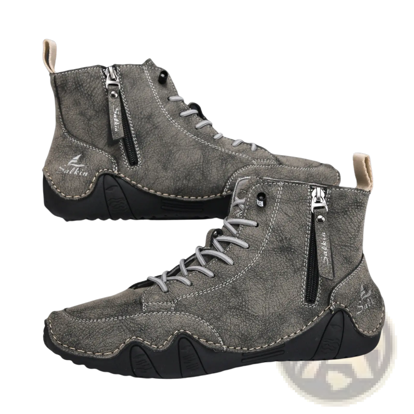 Men's Leather High Top Boots with Side Zipper
