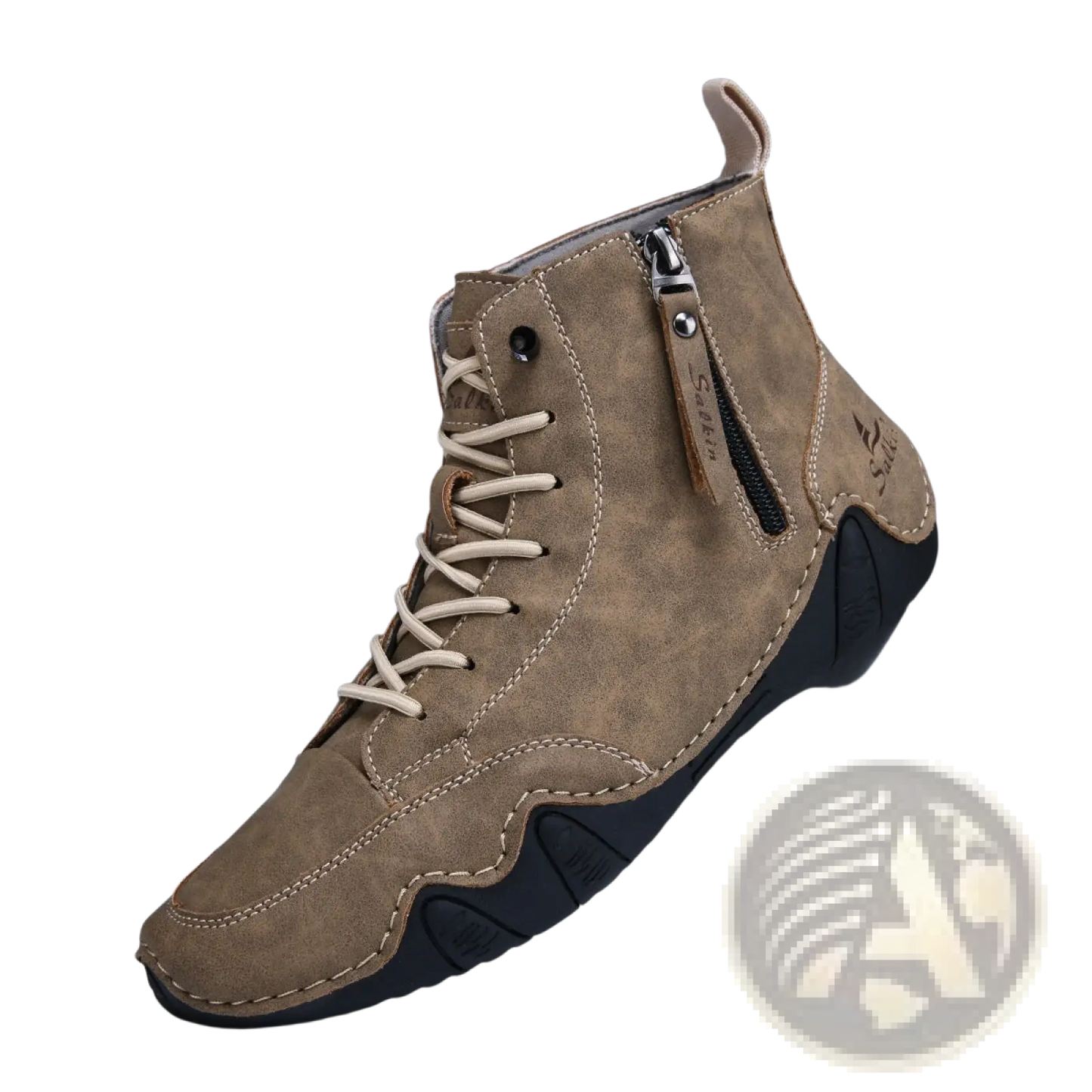 Men's Leather High Top Boots with Side Zipper