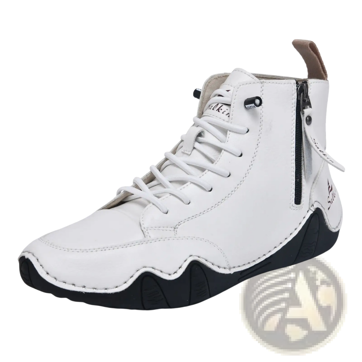 Men's Leather High Top Boots with Side Zipper